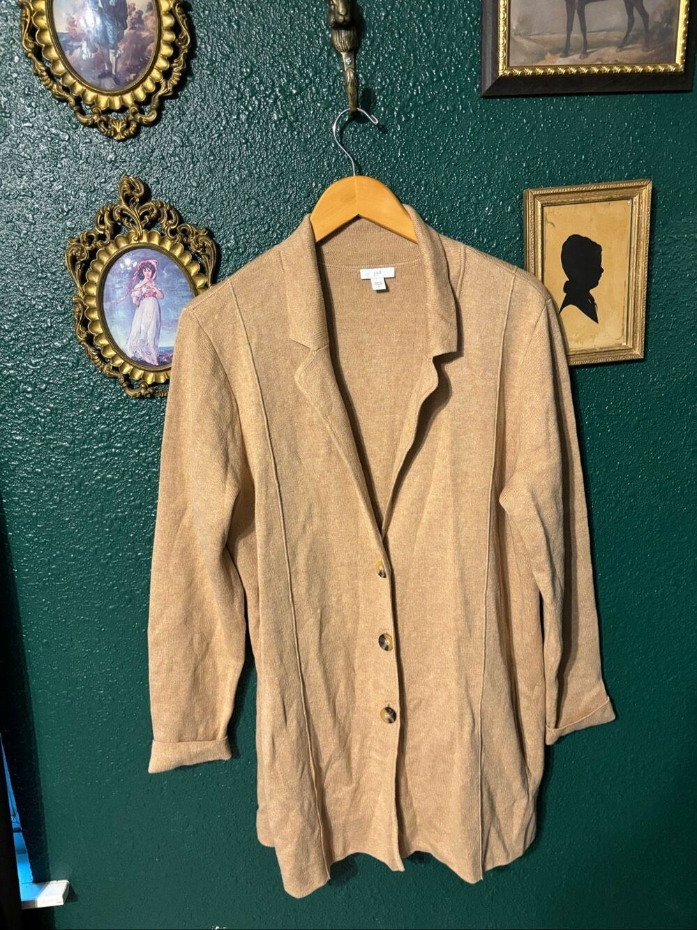 J. Jill Long Tan Cardigan Sz Large Pockets Collared